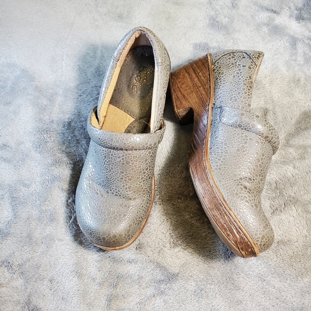 b.o.c. Stone Textured Mules with Wooden Heel